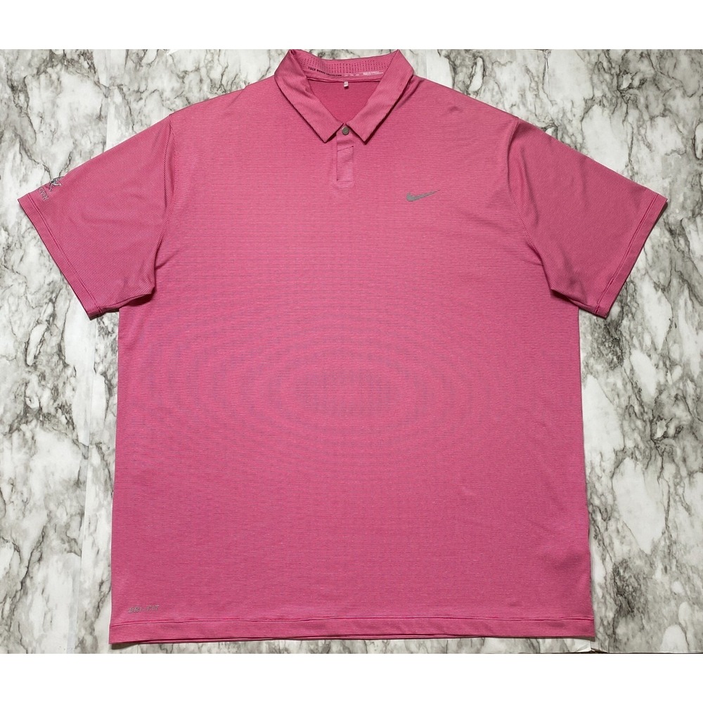 Tiger Woods Collection Nike Golf Polo Mens Shirt Size 2XL Pink White Striped EUC